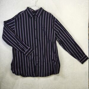 Claiborne Mens 3XLT Black Purple White Stripe Long Sleeve Button Up Shirt Cotton